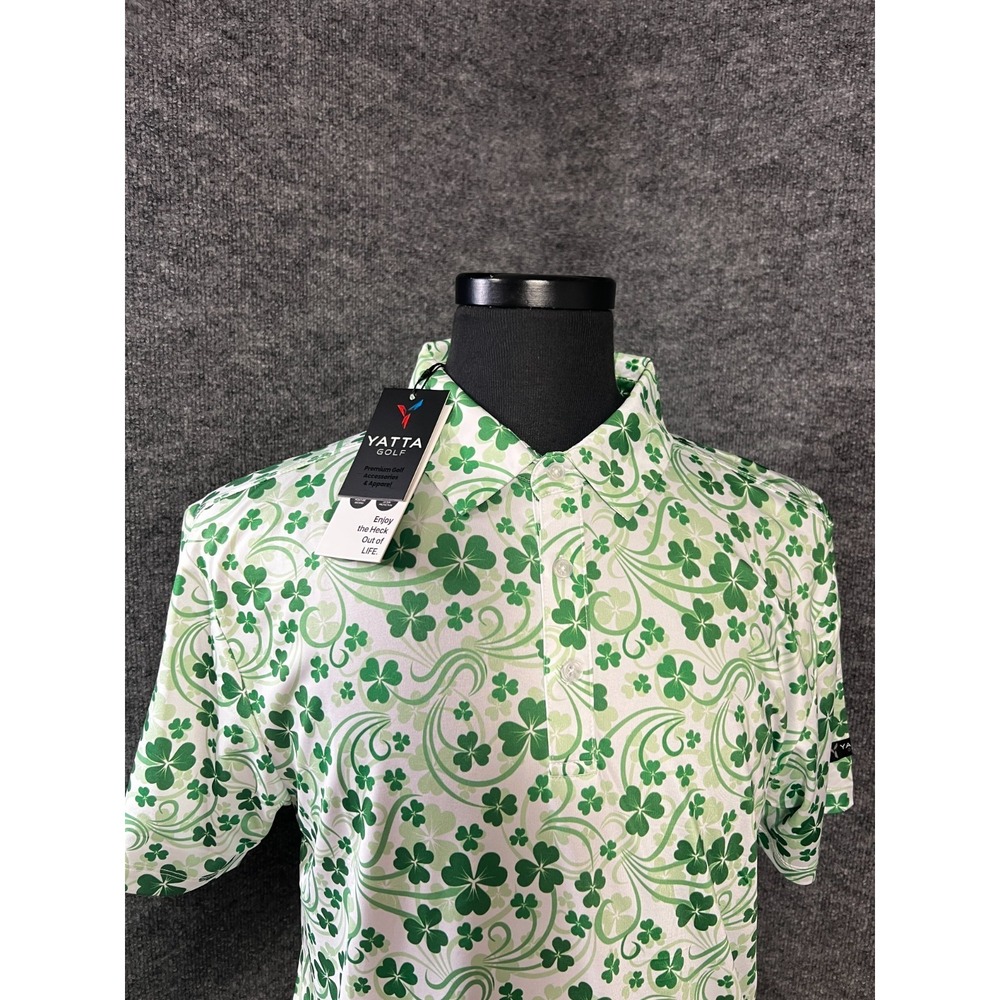 Yatta Golf Polo Shirt ST. PATRICK'S DAY Paisley Shamrock Clovers Luck Irish Sz.M